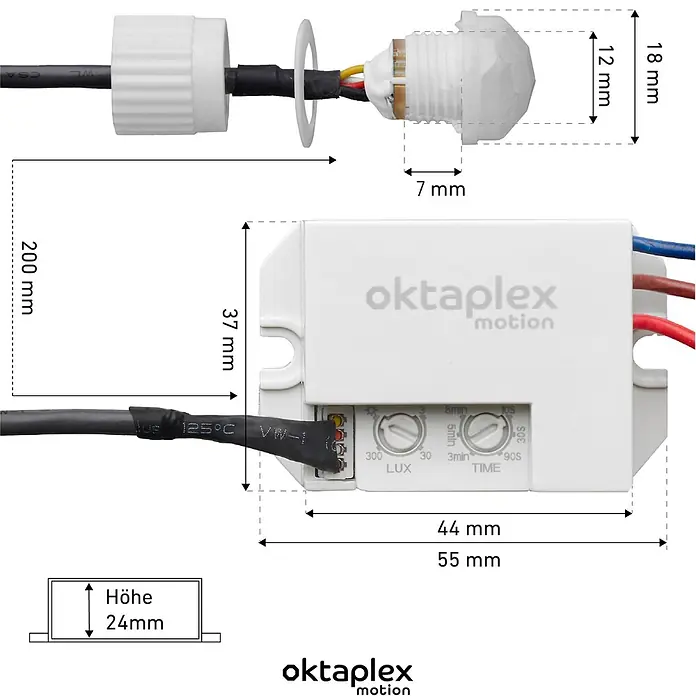 Oktaplex Motion Bewegungsmelder Jan - Reichweite Sensor: 8 m, Weiß, Erfassungswinkel Sensor: 360 °, L x B x H: 37 x 24 x 55 mm