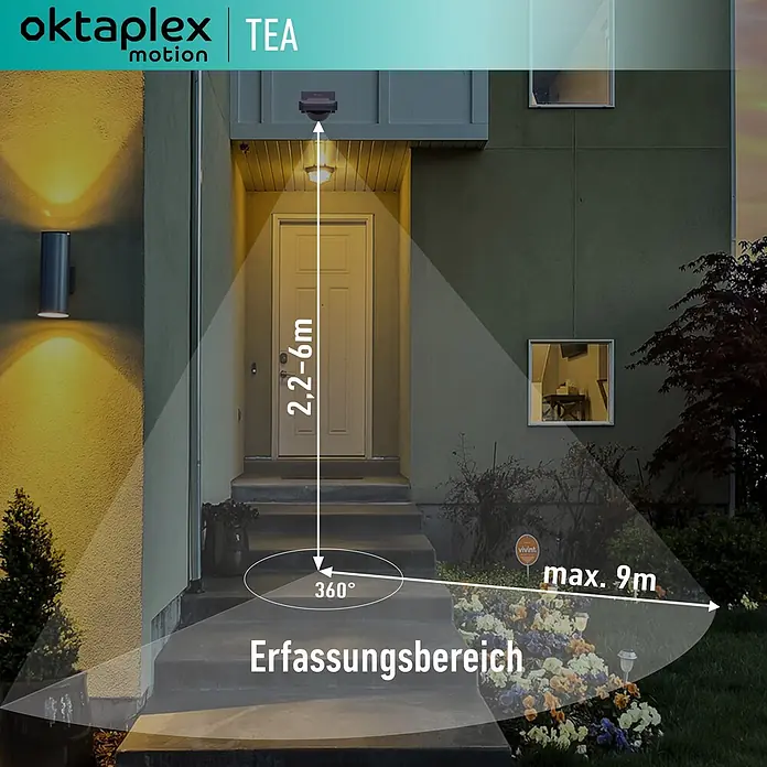 Oktaplex Motion Bewegungsmelder Tea - Reichweite Sensor: 9 m, Anthrazit, Erfassungswinkel Sensor: 360 °, L x B x H: 174 x 87 x 66 mm
