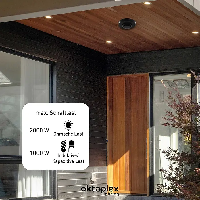 Oktaplex Motion Bewegungsmelder Pia - Reichweite Sensor: 9 m, Schwarz, Erfassungswinkel Sensor: 360 °, L x B x H: 115 x 115 x 48 mm