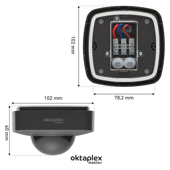 Oktaplex Motion Bewegungsmelder Tim - Reichweite Sensor: 9 m, Anthrazit, Erfassungswinkel Sensor: 360 °, L x B x H: 102 x 102 x 60 mm