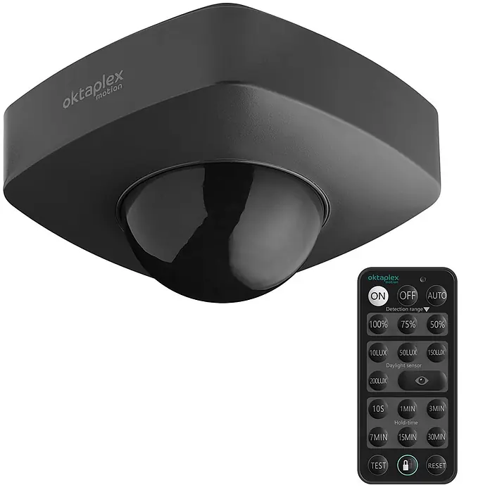 Oktaplex Motion Bewegungsmelder Tim - Reichweite Sensor: 9 m, Anthrazit, Erfassungswinkel Sensor: 360 °, L x B x H: 102 x 102 x 60 mm