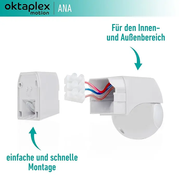 Oktaplex Motion Bewegungsmelder Ana - Reichweite Sensor: 12 m, Weiß, Erfassungswinkel Sensor: 180 °, L x B x H: 80 x 55 x 65 mm