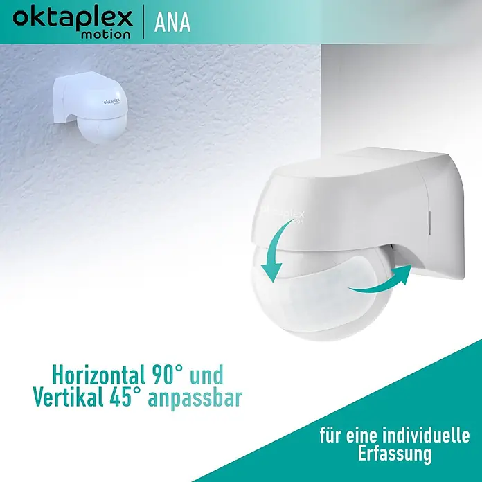 Oktaplex Motion Bewegungsmelder Ana - Reichweite Sensor: 12 m, Weiß, Erfassungswinkel Sensor: 180 °, L x B x H: 80 x 55 x 65 mm