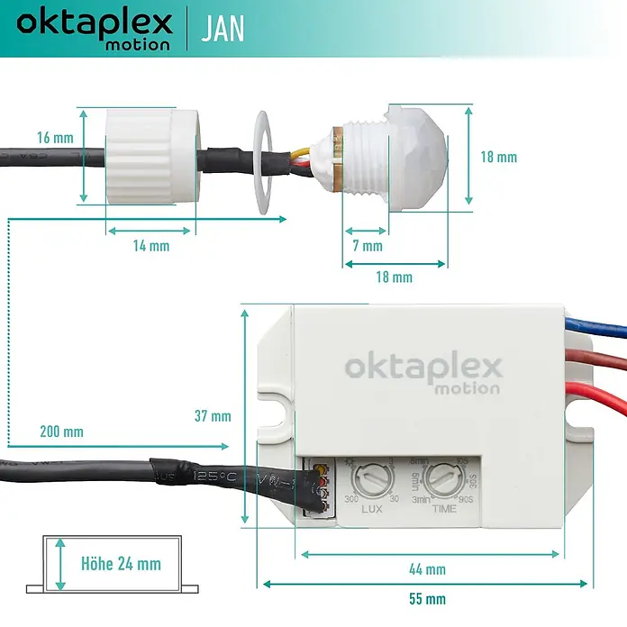 Oktaplex Motion Bewegungsmelder Jan - Reichweite Sensor: 8 m, Weiß, Erfassungswinkel Sensor: 360 °, L x B x H: 37 x 24 x 55 mm