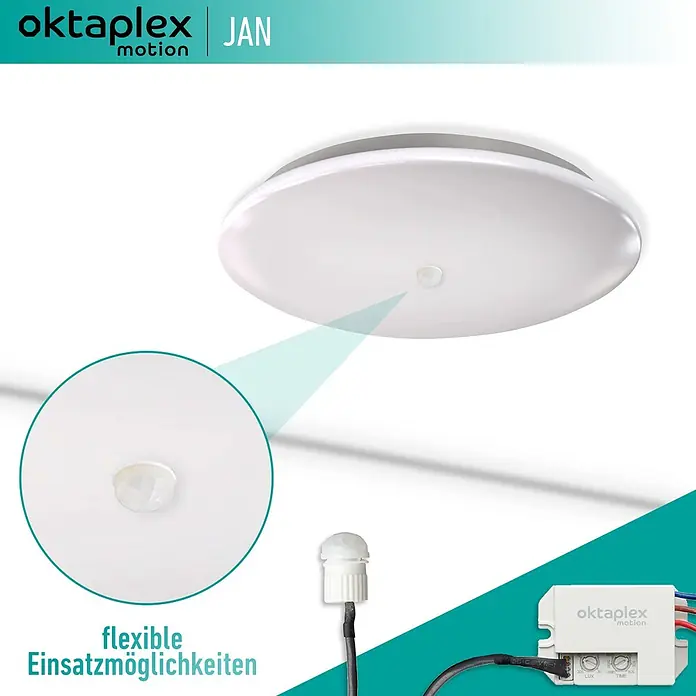 Oktaplex Motion Bewegungsmelder Jan - Reichweite Sensor: 8 m, Weiß, Erfassungswinkel Sensor: 360 °, L x B x H: 37 x 24 x 55 mm
