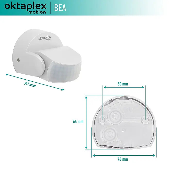 Oktaplex Motion Bewegungsmelder Bea - Reichweite Sensor: 12 m, Weiß, Erfassungswinkel Sensor: 180 °, L x B x H: 92 x 76 x 64 mm