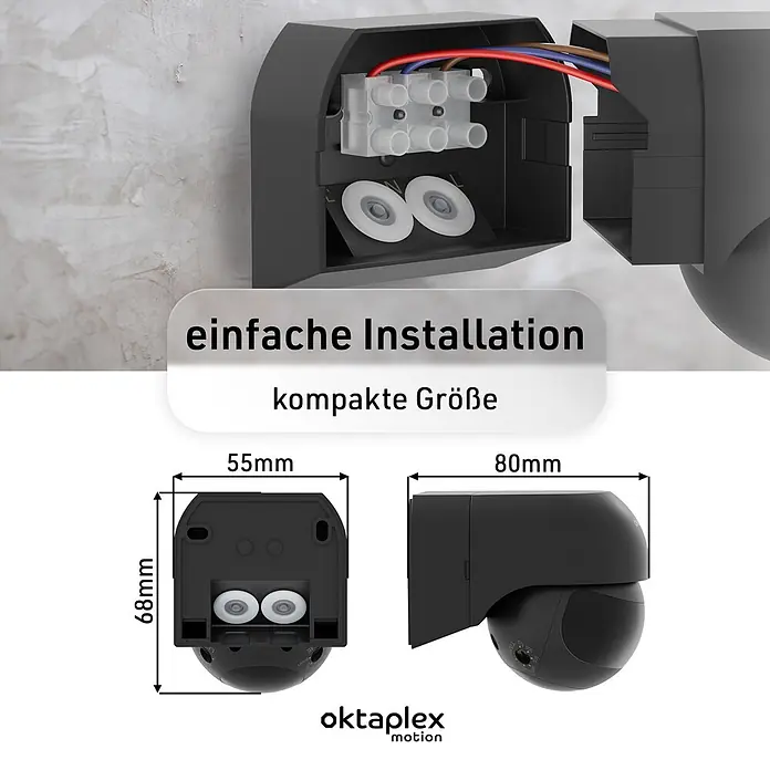 Oktaplex Motion Bewegungsmelder Anja - Reichweite Sensor: 12 m, Anthrazit, Erfassungswinkel Sensor: 180 °, L x B x H: 80 x 55 x 68 mm