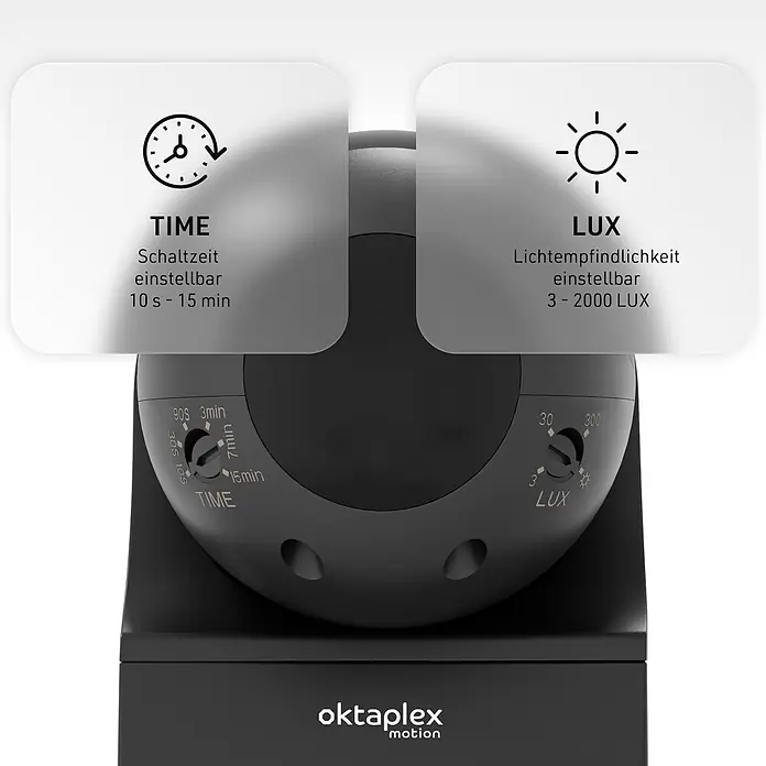 Oktaplex Motion Bewegungsmelder Anja - Reichweite Sensor: 12 m, Anthrazit, Erfassungswinkel Sensor: 180 °, L x B x H: 80 x 55 x 68 mm