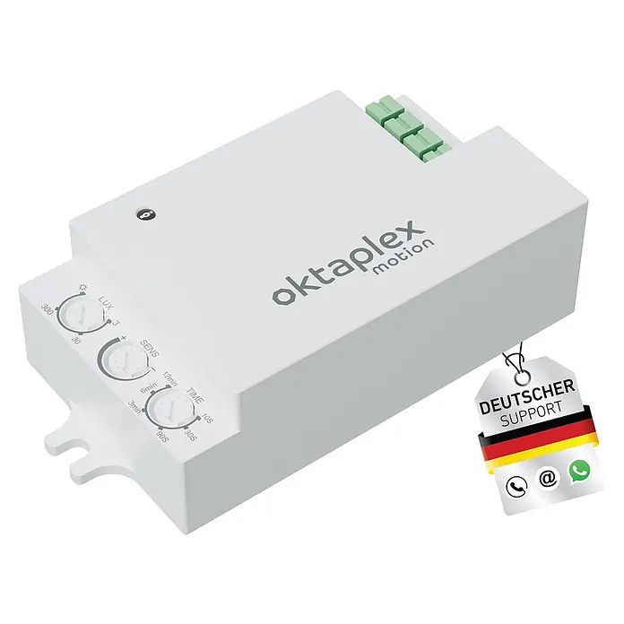 Oktaplex Motion Bewegungsmelder Amy - Reichweite Sensor: 6 m, Weiß, Erfassungswinkel Sensor: 180 °, L x B x H: 78 x 45 x 25 mm