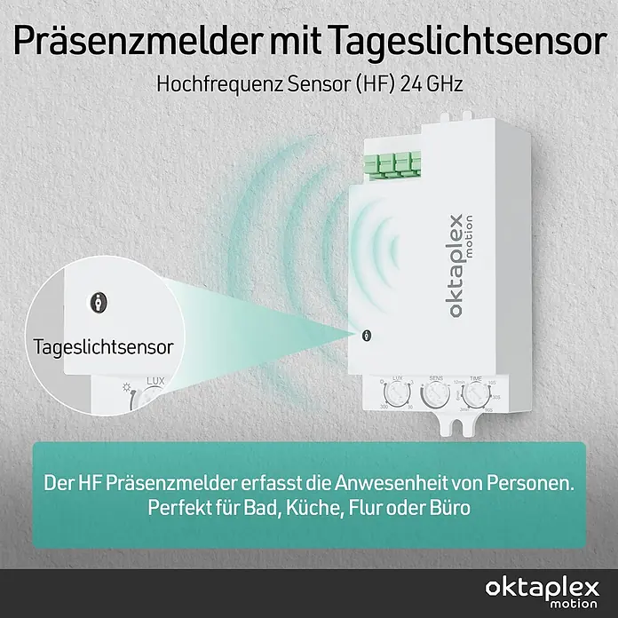 Oktaplex Motion Bewegungsmelder Amy - Reichweite Sensor: 6 m, Weiß, Erfassungswinkel Sensor: 180 °, L x B x H: 78 x 45 x 25 mm