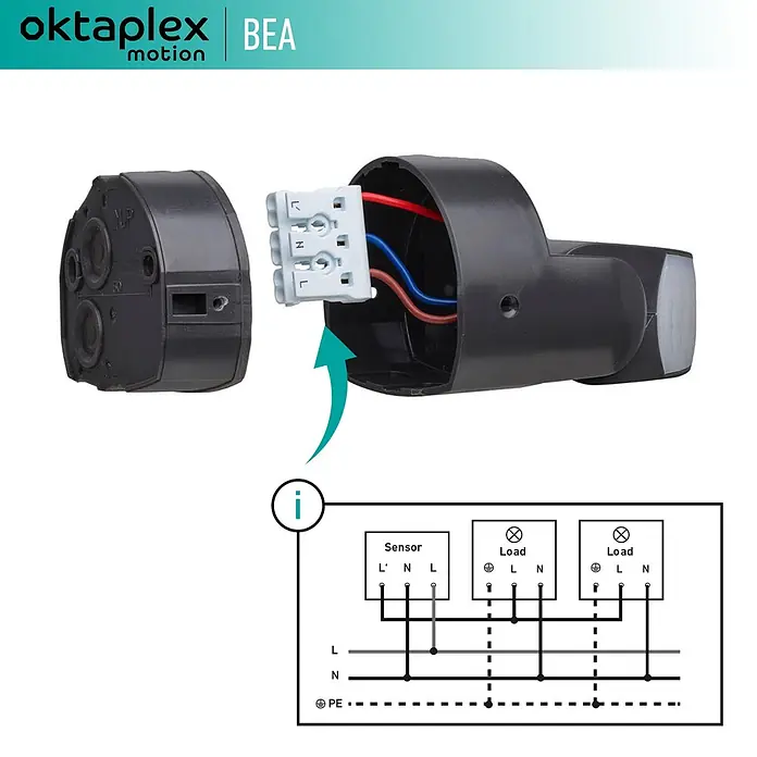 Oktaplex Motion Bewegungsmelder Bea - Reichweite Sensor: 12 m, Anthrazit, Erfassungswinkel Sensor: 180 °, L x B x H: 92 x 76 x 64 mm