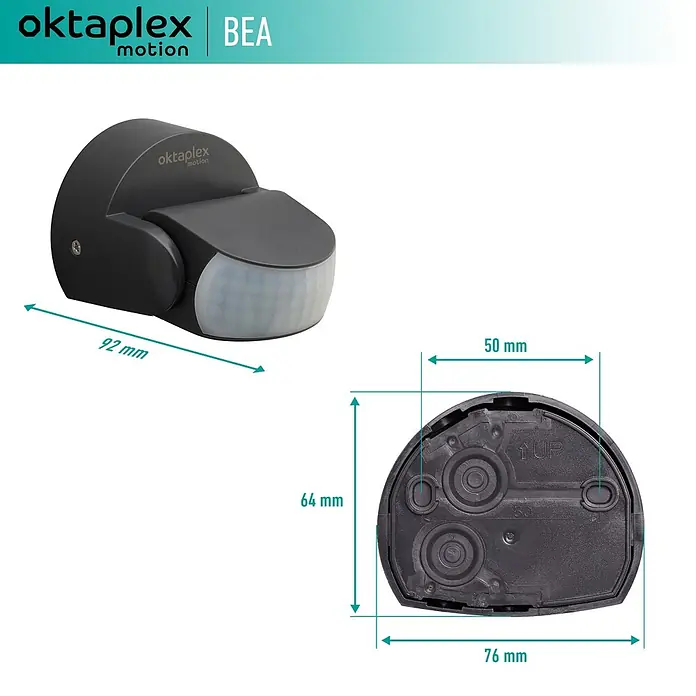 Oktaplex Motion Bewegungsmelder Bea - Reichweite Sensor: 12 m, Anthrazit, Erfassungswinkel Sensor: 180 °, L x B x H: 92 x 76 x 64 mm