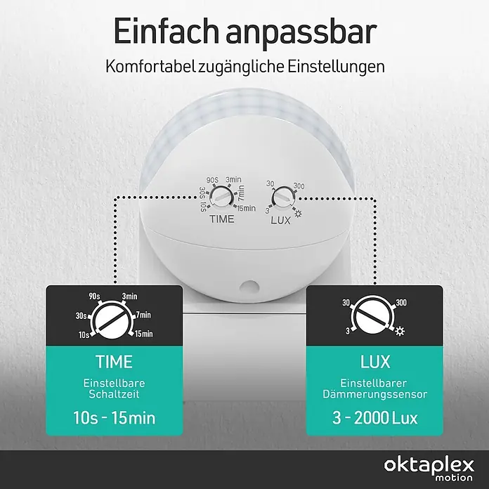Oktaplex Motion Bewegungsmelder Ana - Reichweite Sensor: 12 m, Weiß, Erfassungswinkel Sensor: 180 °, L x B x H: 80 x 55 x 65 mm