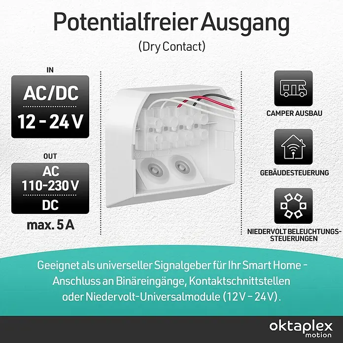 Oktaplex Motion Bewegungsmelder Ana - Reichweite Sensor: 12 m, Weiß, Erfassungswinkel Sensor: 180 °, L x B x H: 80 x 55 x 65 mm