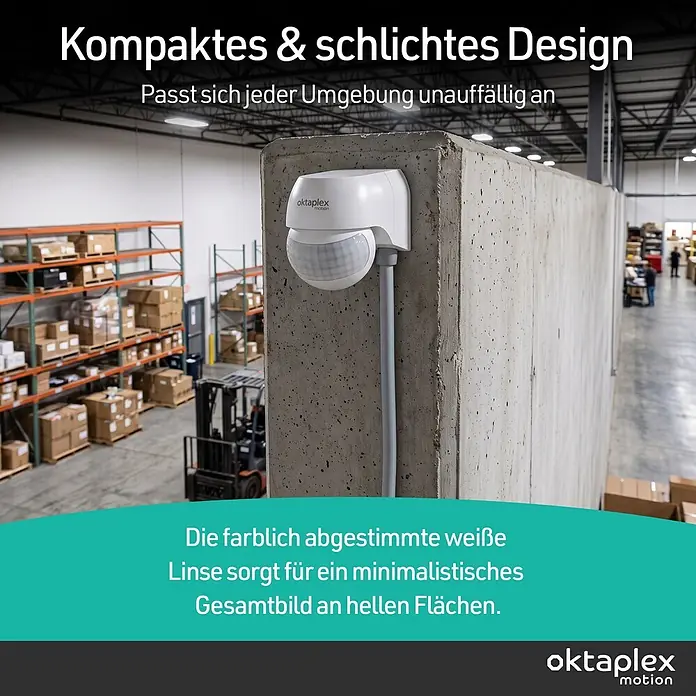 Oktaplex Motion Bewegungsmelder Ana - Reichweite Sensor: 12 m, Weiß, Erfassungswinkel Sensor: 180 °, L x B x H: 80 x 55 x 65 mm