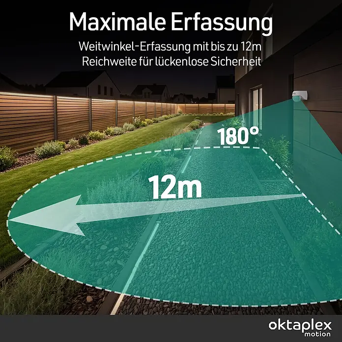Oktaplex Motion Bewegungsmelder Ana - Reichweite Sensor: 12 m, Weiß, Erfassungswinkel Sensor: 180 °, L x B x H: 80 x 55 x 65 mm
