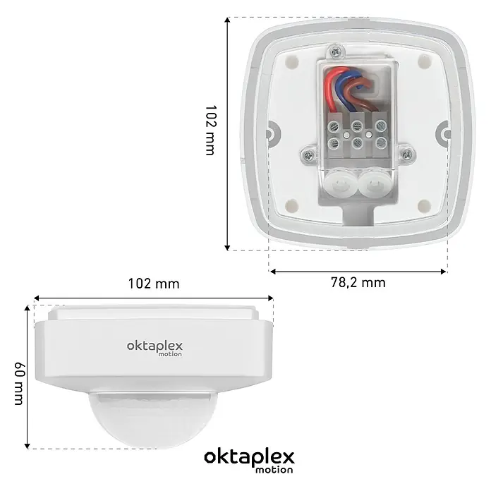 Oktaplex Motion Bewegungsmelder Tim - Reichweite Sensor: 10 m, Weiß, Erfassungswinkel Sensor: 360 °, L x B x H: 102 x 102 x 60 mm