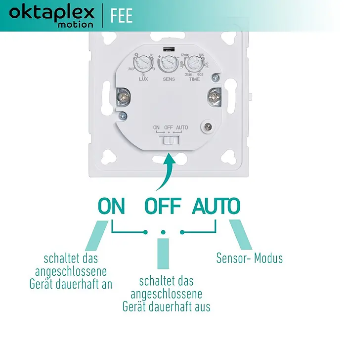 Oktaplex Motion Bewegungsmelder Fee - Reichweite Sensor: 15 m, Weiß, Erfassungswinkel Sensor: 180 °, L x B x H: 47 x 80 x 80 mm