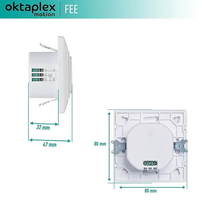 Oktaplex Motion Bewegungsmelder Fee - Reichweite Sensor: 15 m, Weiß, Erfassungswinkel Sensor: 180 °, L x B x H: 47 x 80 x 80 mm