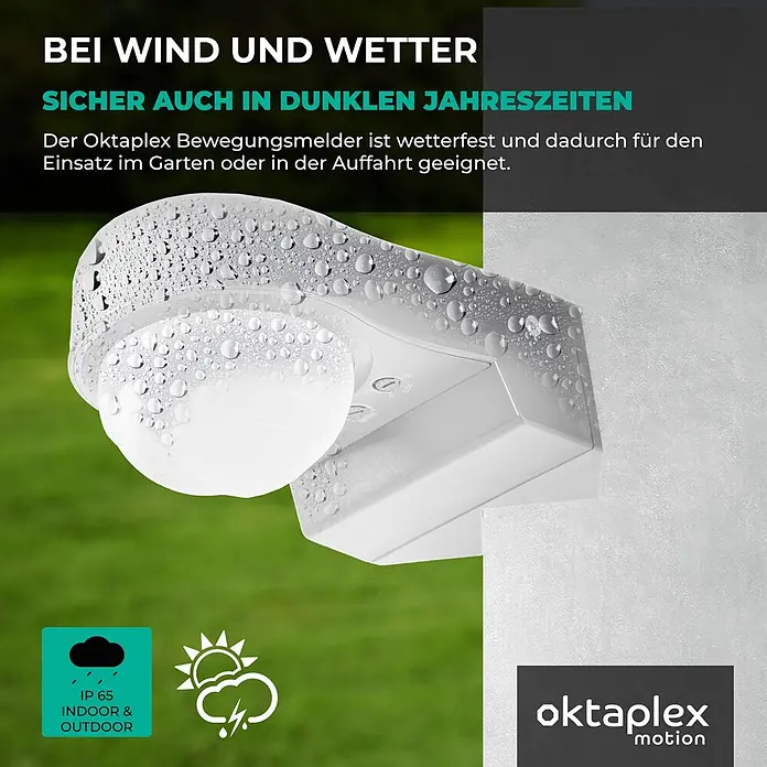 Oktaplex Motion Bewegungsmelder Don - Reichweite Sensor: 10 m, Weiß, Erfassungswinkel Sensor: 240 °, L x B x H: 118 x 82 x 55 mm