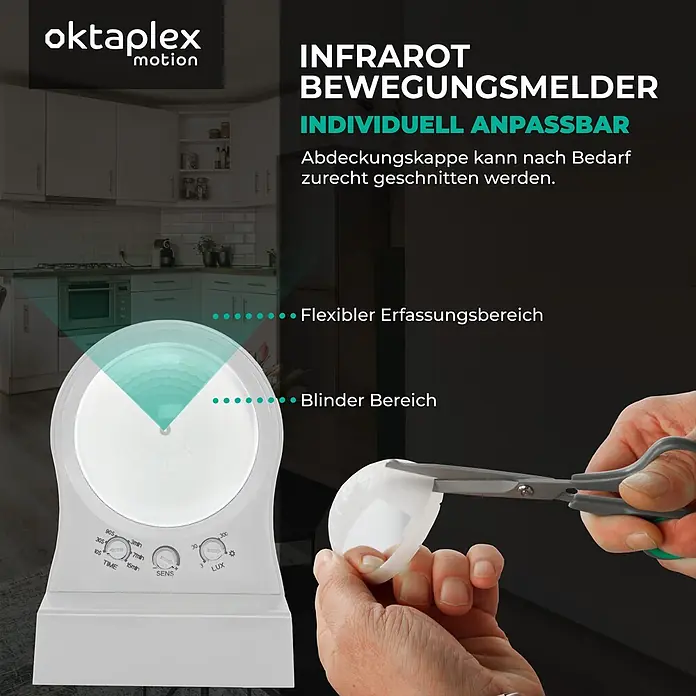 Oktaplex Motion Bewegungsmelder Don - Reichweite Sensor: 10 m, Weiß, Erfassungswinkel Sensor: 240 °, L x B x H: 118 x 82 x 55 mm