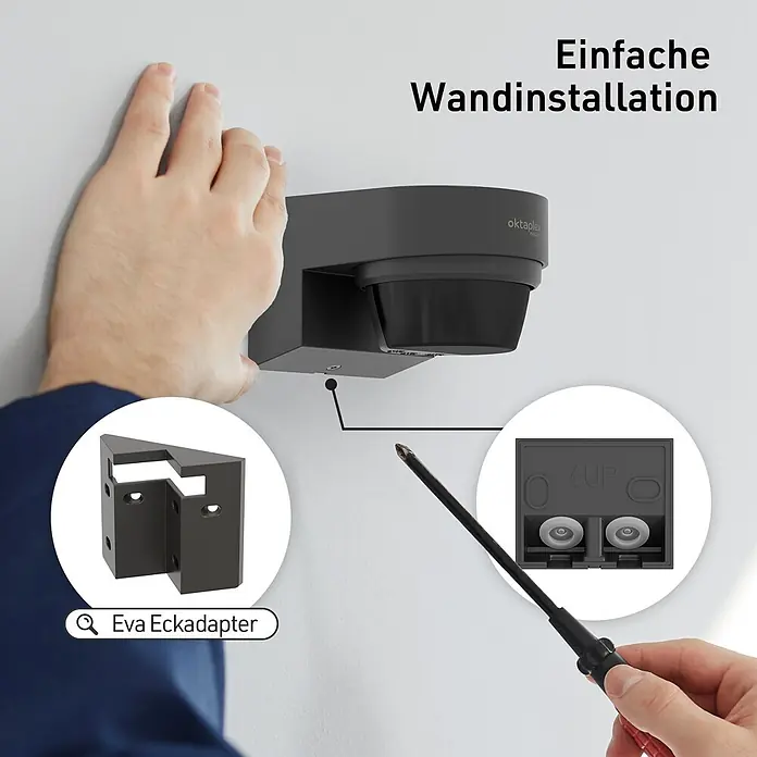 Oktaplex Lighting Bewegungsmelder Eva - Reichweite Sensor: 12 m, Anthrazit, Erfassungswinkel Sensor: 240 °, L x B x H: 100 x 75 x 62 mm