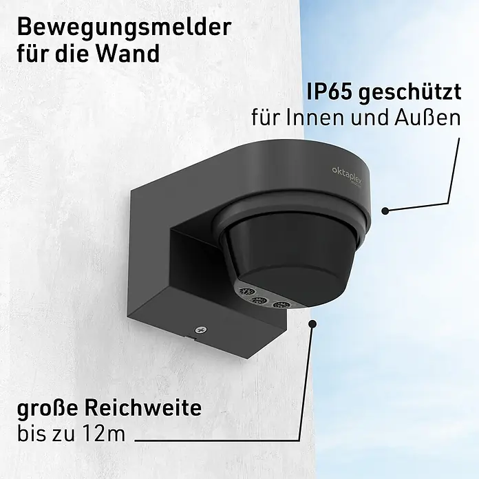 Oktaplex Lighting Bewegungsmelder Eva - Reichweite Sensor: 12 m, Anthrazit, Erfassungswinkel Sensor: 240 °, L x B x H: 100 x 75 x 62 mm