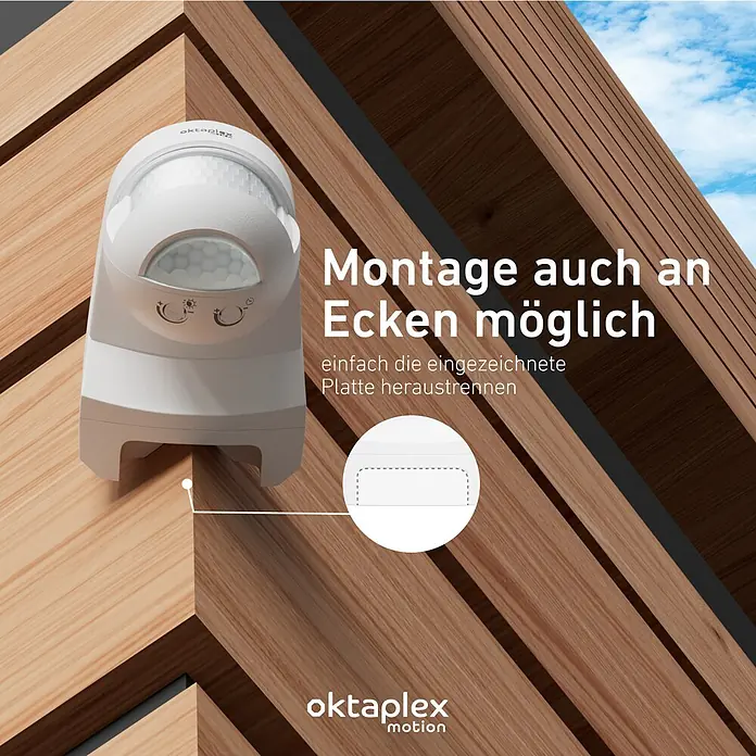 Oktaplex Motion Bewegungsmelder Lea - Reichweite Sensor: 12 m, Weiß, Erfassungswinkel Sensor: 180 °, L x B x H: 135 x 72 x 76 mm