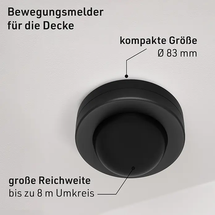 Oktaplex Motion Bewegungsmelder Jim - Reichweite Sensor: 8 m, Anthrazit, Erfassungswinkel Sensor: 360 °, L x B x H: 83 x 83 x 50 mm