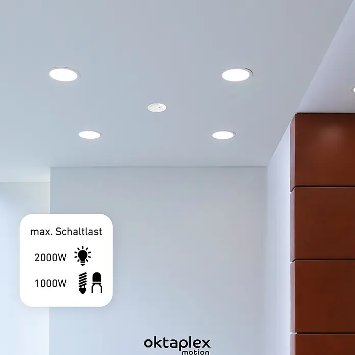 Oktaplex Motion Bewegungsmelder Ida - Reichweite Sensor: 8 m, Weiß, Erfassungswinkel Sensor: 360 °, L x B x H: 115 x 115 x 22 mm