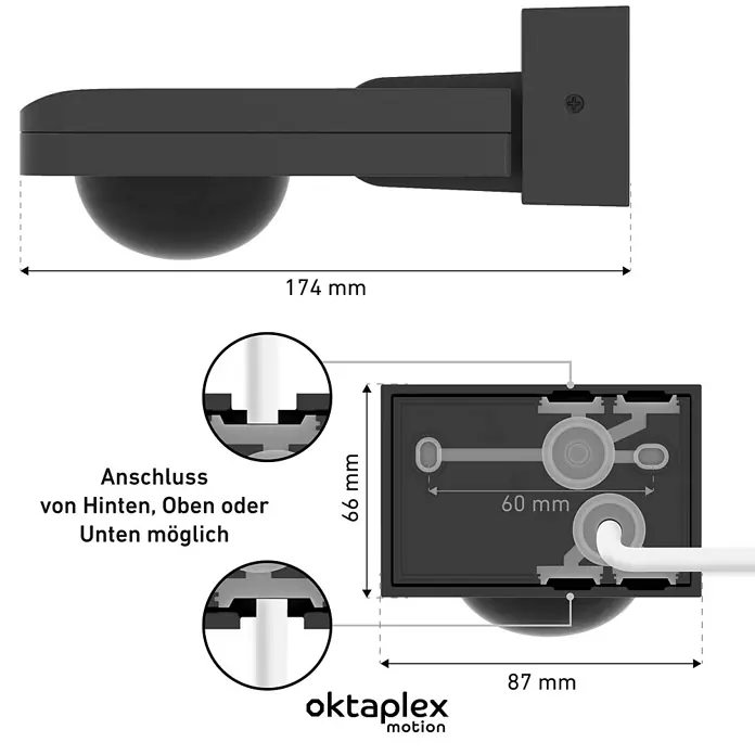 Oktaplex Motion Bewegungsmelder Tea - Reichweite Sensor: 9 m, Anthrazit, Erfassungswinkel Sensor: 360 °, L x B x H: 174 x 87 x 66 mm