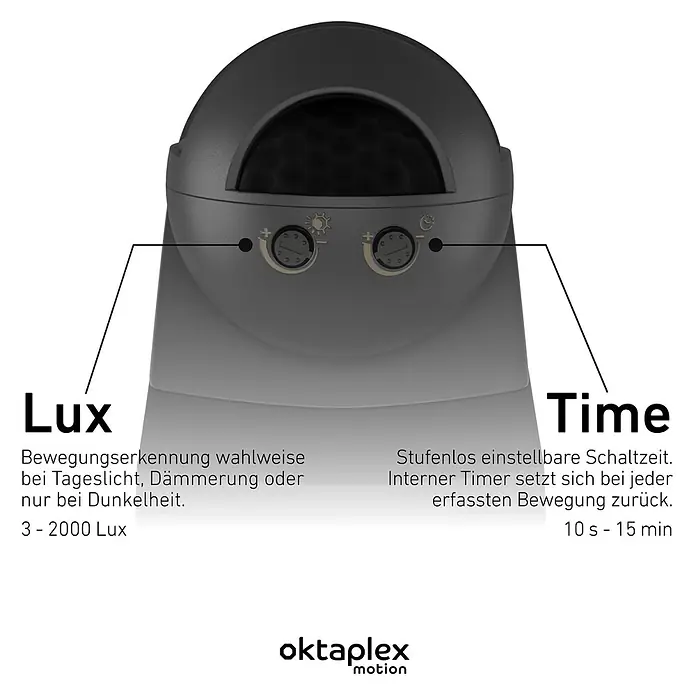 Oktaplex Motion Bewegungsmelder Lea - Reichweite Sensor: 12 m, Anthrazit, Erfassungswinkel Sensor: 180 °, L x B x H: 135 x 72 x 76 mm