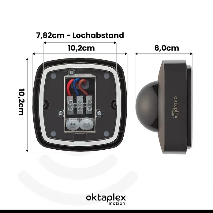 Oktaplex Motion Bewegungsmelder Tim - Reichweite Sensor: 10 m, Anthrazit, Erfassungswinkel Sensor: 360 °, L x B x H: 102 x 102 x 60 mm