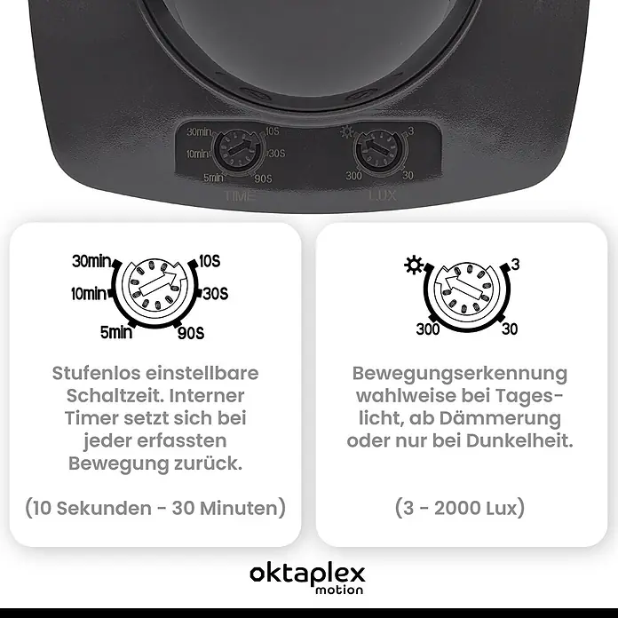Oktaplex Motion Bewegungsmelder Tim - Reichweite Sensor: 10 m, Anthrazit, Erfassungswinkel Sensor: 360 °, L x B x H: 102 x 102 x 60 mm