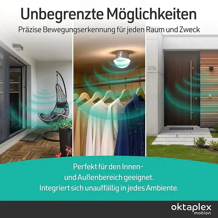 Oktaplex Motion Bewegungsmelder Jana - Reichweite Sensor: 8 m, Weiß, Erfassungswinkel Sensor: 360 °, L x B x H: 37 x 70 x 24 mm