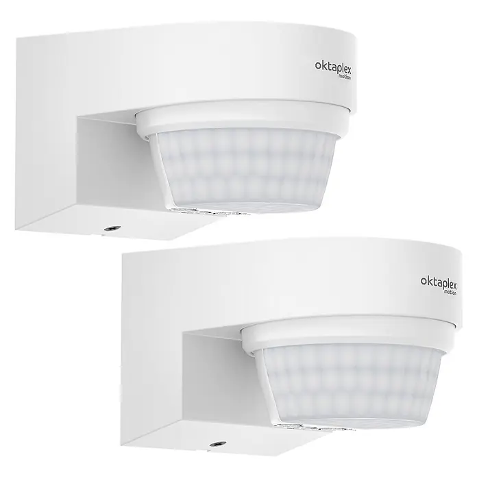 Oktaplex Lighting Bewegungsmelder Eva - Reichweite Sensor: 14 m, Weiß, Erfassungswinkel Sensor: 240 °, L x B x H: 100 x 75 x 62 mm
