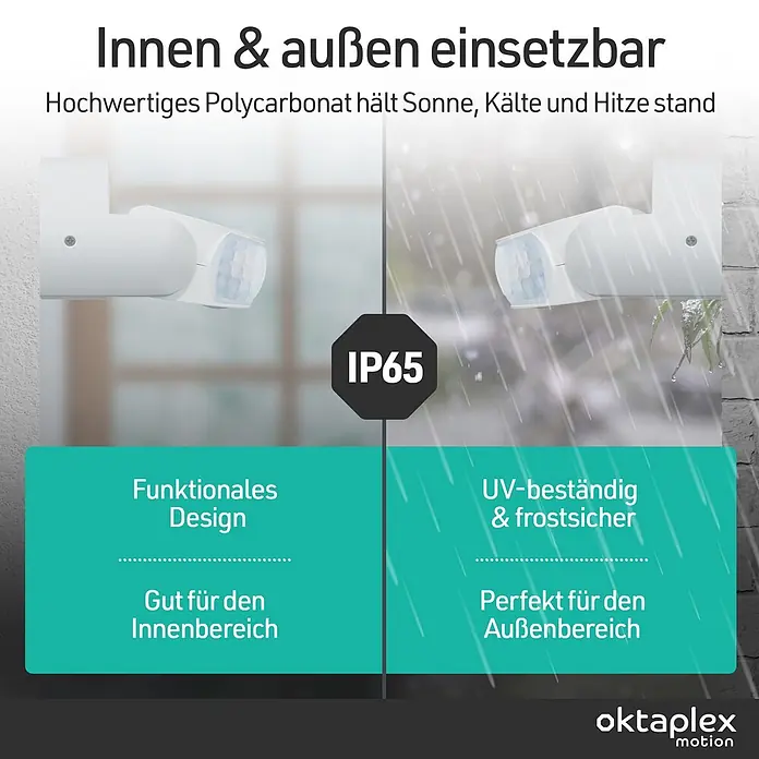 Oktaplex Motion Bewegungsmelder Bea - Reichweite Sensor: 12 m, Weiß, Erfassungswinkel Sensor: 180 °, L x B x H: 92 x 76 x 64 mm