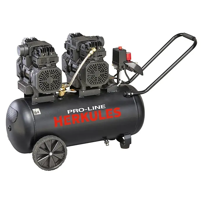 Herkules Flüsterkompressor Siltek TB 50 D - 2.200 W, Max. Druck: 8 bar, 50 l, Schmierung: Ohne - Diagonale Ansicht