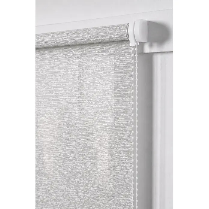 Estor enrollable Traslúcido Ares - An x Al: 150 x 250 cm, Gris - Estor enrollable texturizado gris claro con cadena de cuentas blanca.