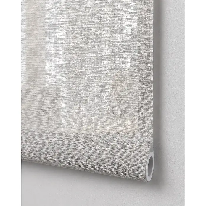 Estor enrollable Traslúcido Ares - An x Al: 150 x 250 cm, Gris - Estor enrollable translúcido texturizado gris claro, parcialmente enrollado.