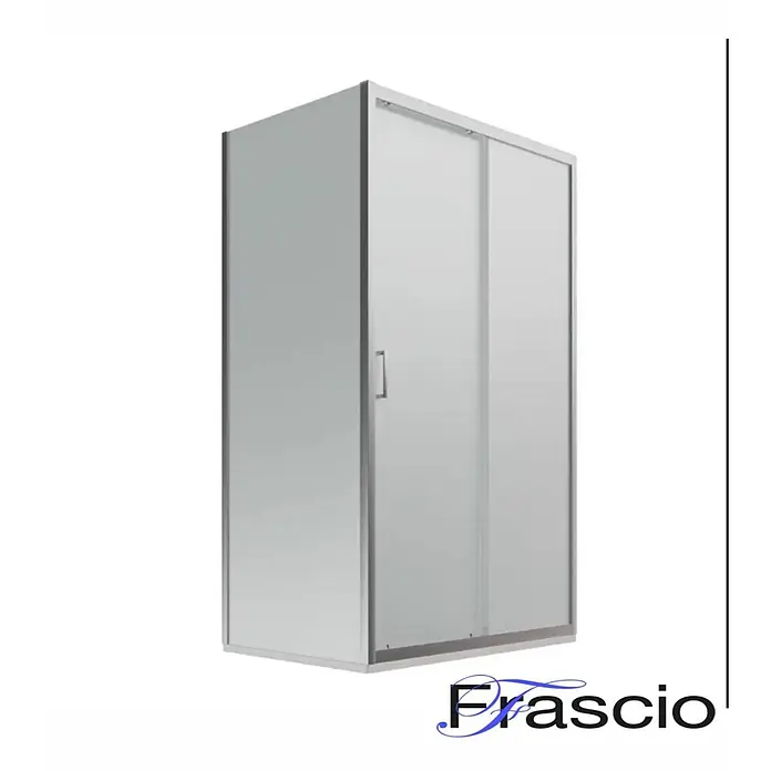 FRASCIO New Tecnology Eckdusche 100 x 155 cm - Verchromt, Chrom, Stärke: 6 mm - Rechteckige Duschkabine mit transparenten Glasschiebetüren und silbernem Rahmen.