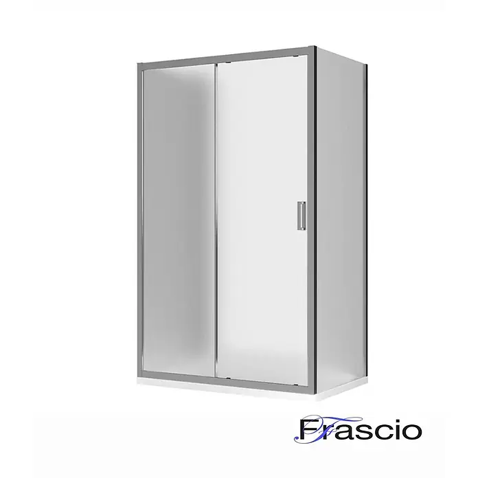 FRASCIO New Tecnology Eckdusche 100 x 155 cm - Verchromt, Chrom, Stärke: 6 mm - Rechteckige Duschkabine mit silbernem Rahmen und Schiebetürsystem aus Matt- und Klarglas.