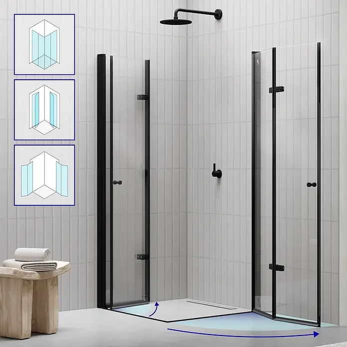 i-flair Eckdusche Emma 70x85x180 cm - Beschichtet, Schwarz, Stärke: 6 mm