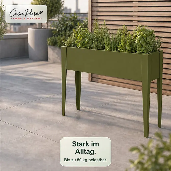 Floordirekt Hochbeet Timo Grün 100 x 30 x 80 cm - 30 x 100 x 80 cm, Metall, Grün - Grünes Hochbeet aus Metall mit Kräutern auf Terrasse, bis zu 50 kg belastbar.