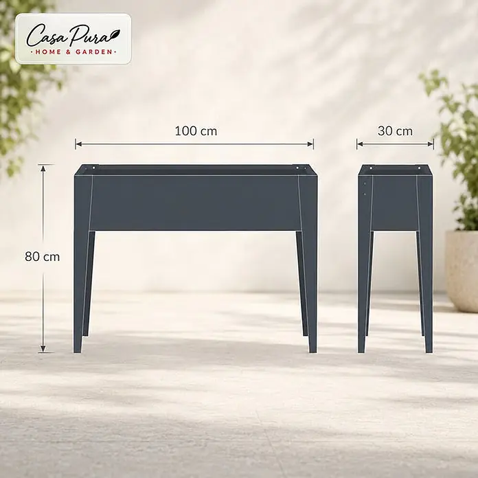 Floordirekt Hochbeet Timo Anthrazit 100 x 30 x 80 cm - 30 x 100 x 80 cm, Metall, Anthrazit - Zwei dunkelgraue Hochbeete aus Metall in verschiedenen Größen (100x80cm und 30cm breit) zum Pflanzen im Freien.