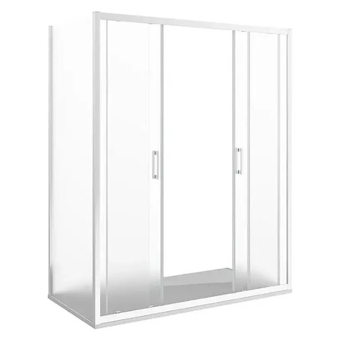 FRASCIO New Tecnology Eckdusche 170 x 90 cm - Verchromt, Chrom, Stärke: 6 mm - Duschkabine aus Glas mit weißen Rahmen und Schiebetüren, für Eckmontage.