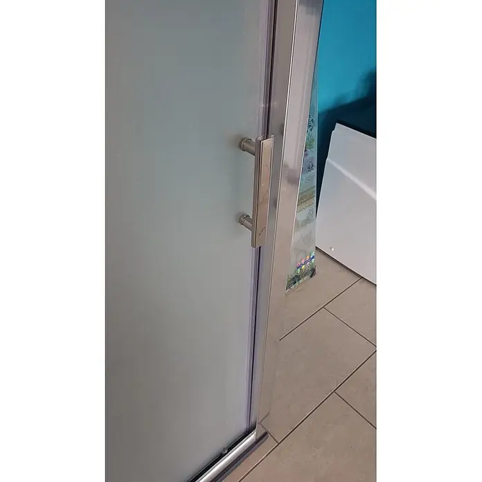 FRASCIO New Tecnology Eckdusche 170 x 90 cm - Verchromt, Chrom, Stärke: 6 mm - Milchglas-Duschkabinentür mit poliertem Metallgriff.