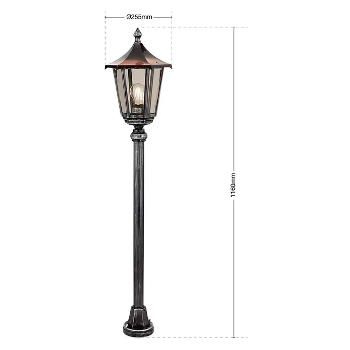 Orion Leuchten Außenlaterne Hermine H 116 cm -  - Antike schwarze Außenlaterne mit Kupferdach und Klarglas, 1160mm hoch.