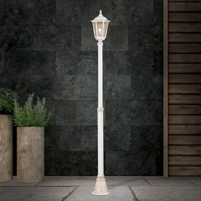 Orion Leuchten Außenlaterne Puchberg - 60 W, Farbe Gehäuse: Weiß-Gold, 22 x 22 x 211 cm, Ohne Leuchtmittel