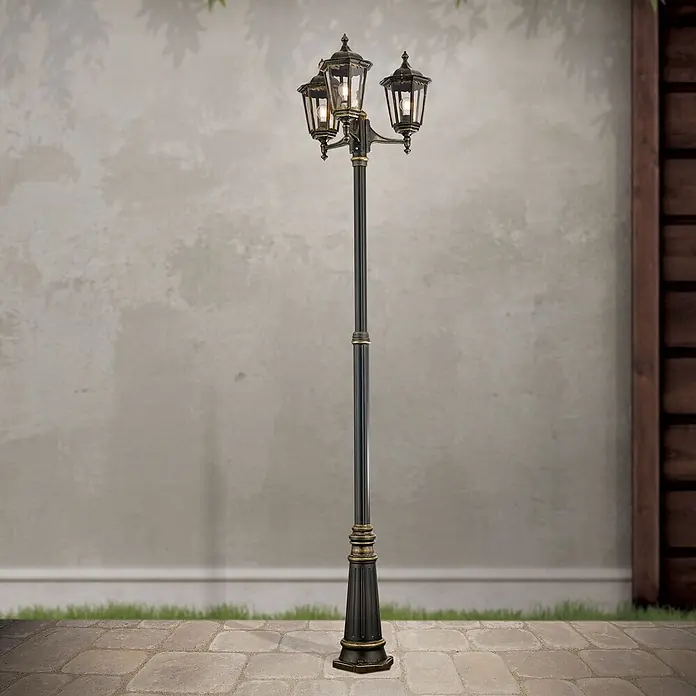 Orion Leuchten Außenlaterne Puchberg - 60 W, Farbe Gehäuse: Schwarz-Gold, 64 x 64 x 255 cm, Ohne Leuchtmittel